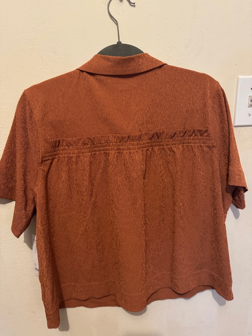 NWT Athleta Echo TopRust-Orange Short Sleeve Button-Front Camp Shirt - Picture 5 of 6